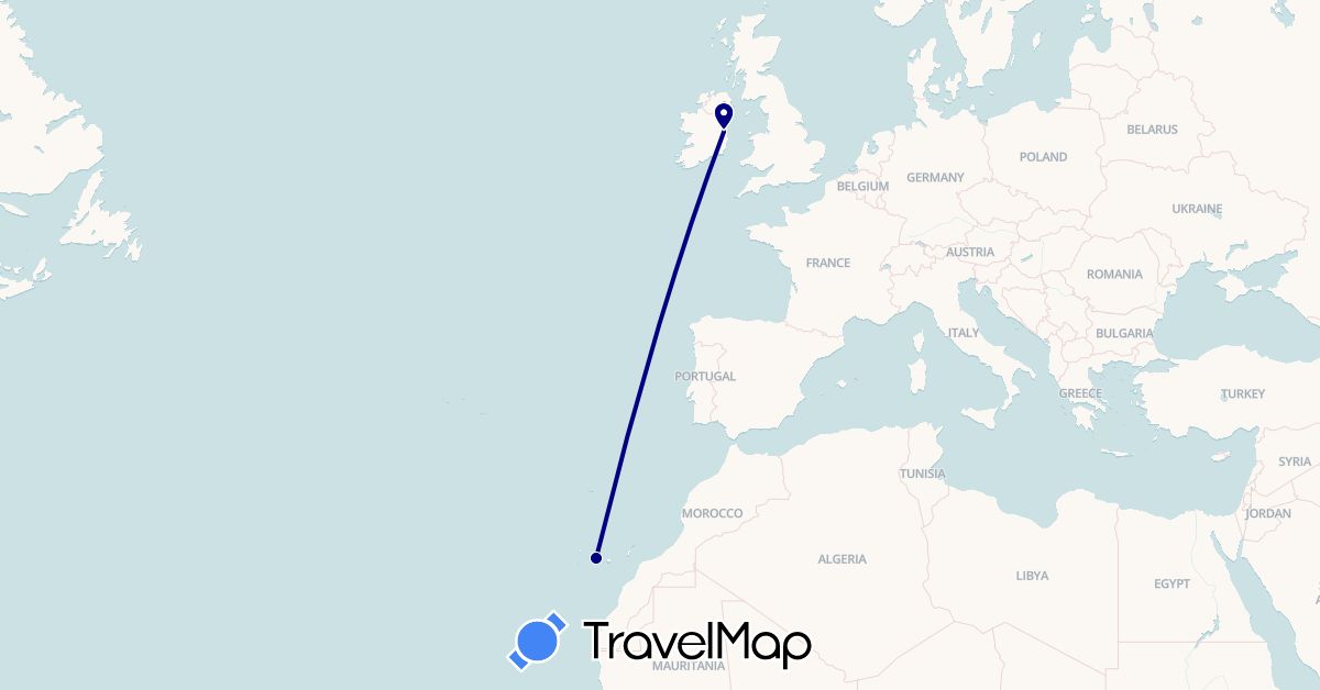 TravelMap itinerary: driving in Spain, Ireland (Europe)
